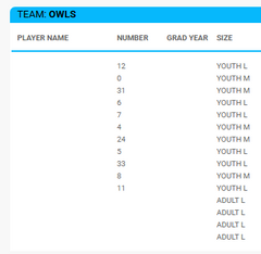 Owls 2025 Spring  - Uniform Order